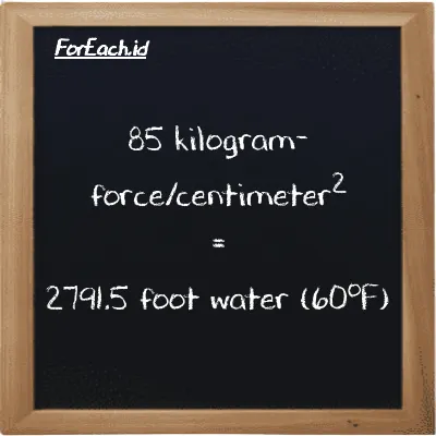 85 kilogram-force/centimeter<sup>2</sup> is equivalent to 2791.5 foot water (60<sup>o</sup>F) (85 kgf/cm<sup>2</sup> is equivalent to 2791.5 ftH2O)